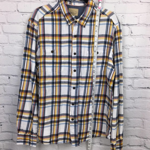 Roebuck & Co White Yellow Plaid Collared Cotton Button Down Flannel Shirt XL - Picture 8 of 11